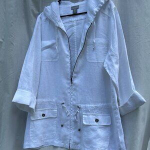 KENAR 100% Linen White Anorak Women's Jacket XL